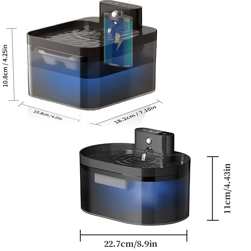 Trådlös kattvattenspringbrunn 2,2L – Automatisk med rörelsesensor