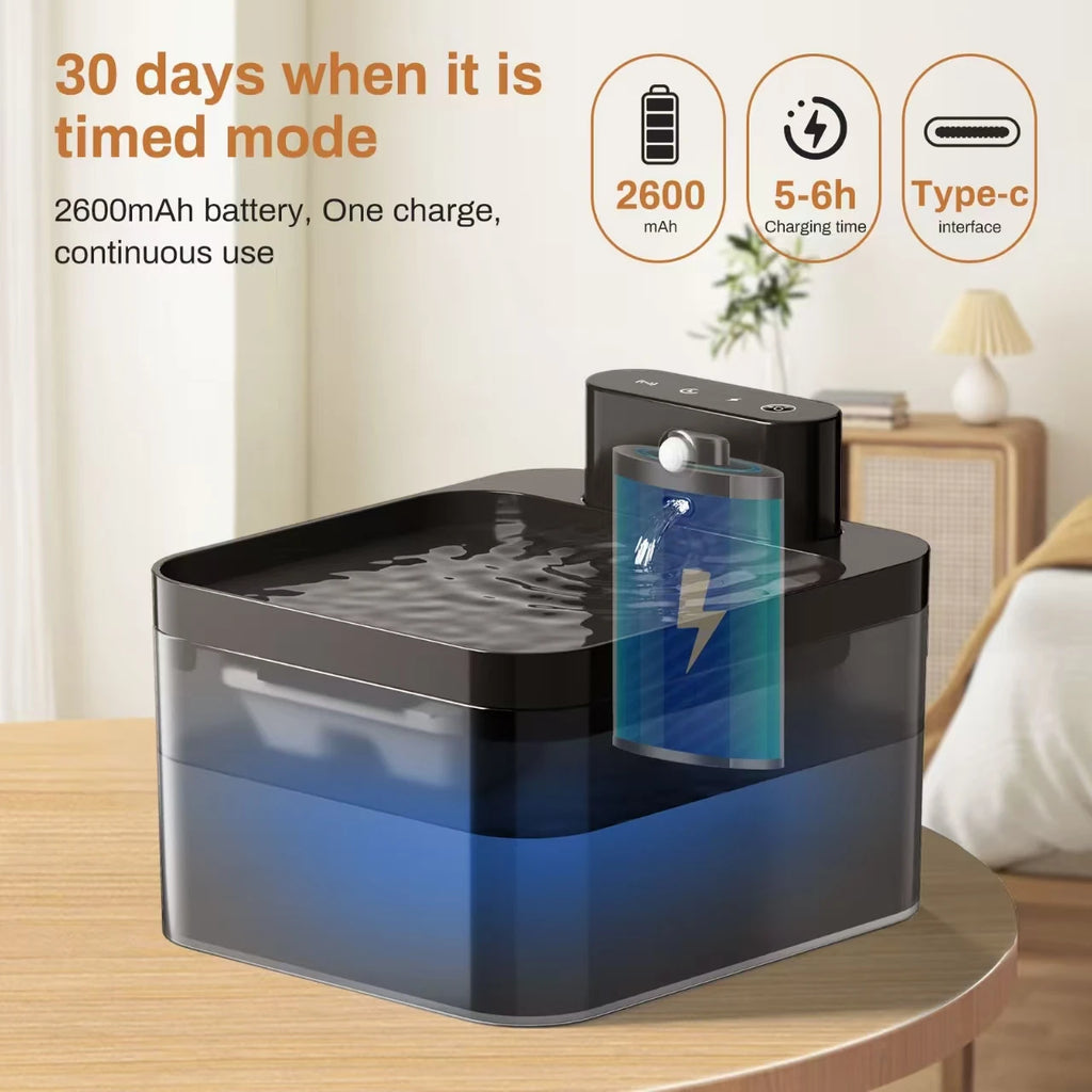 Trådlös kattvattenspringbrunn 2,2L – Automatisk med rörelsesensor