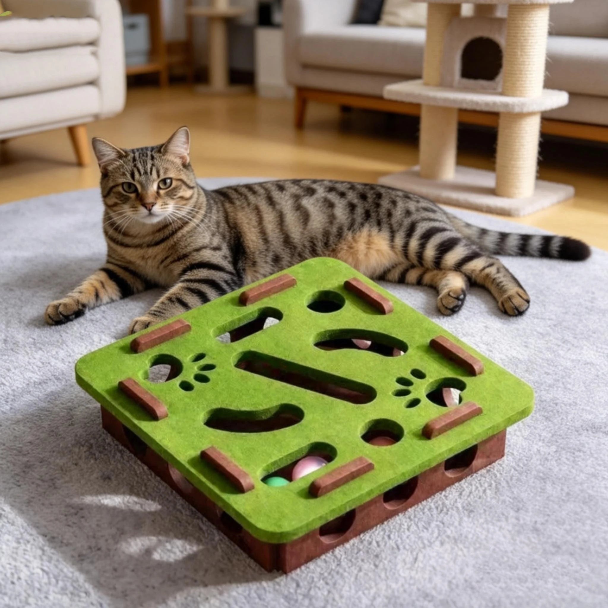 Katt pusselleksak med filtunnel och boll – Interaktiv inomhusleksak