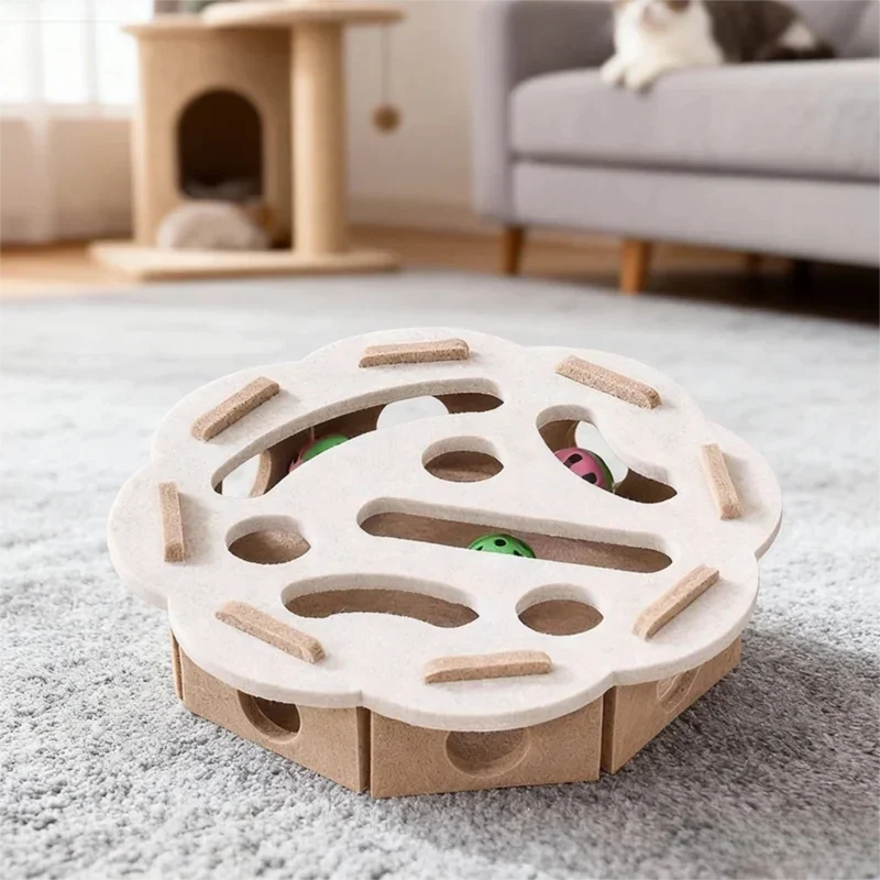 Katt pusselleksak med filtunnel och boll – Interaktiv inomhusleksak