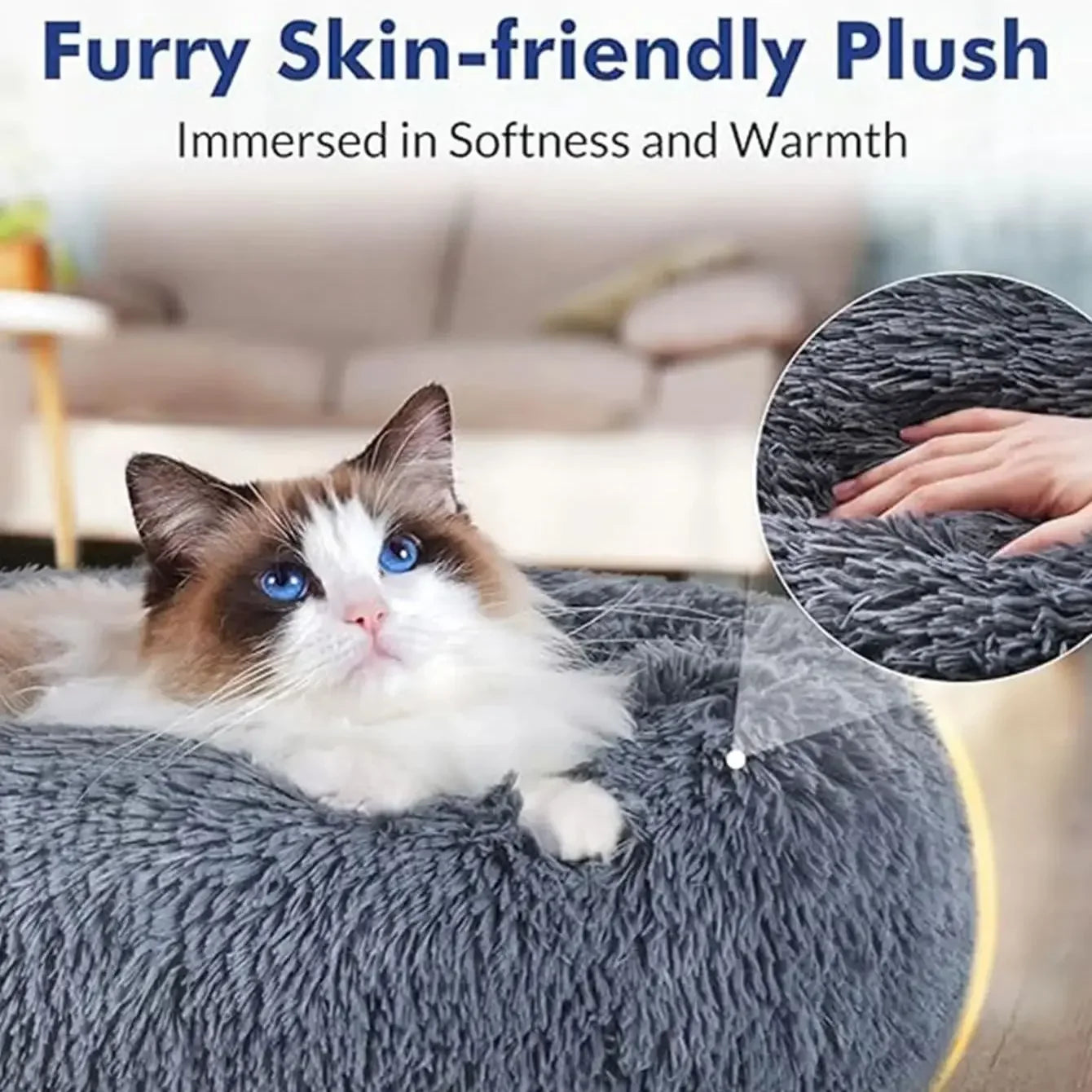 Rund lyxbädd för hund och katt