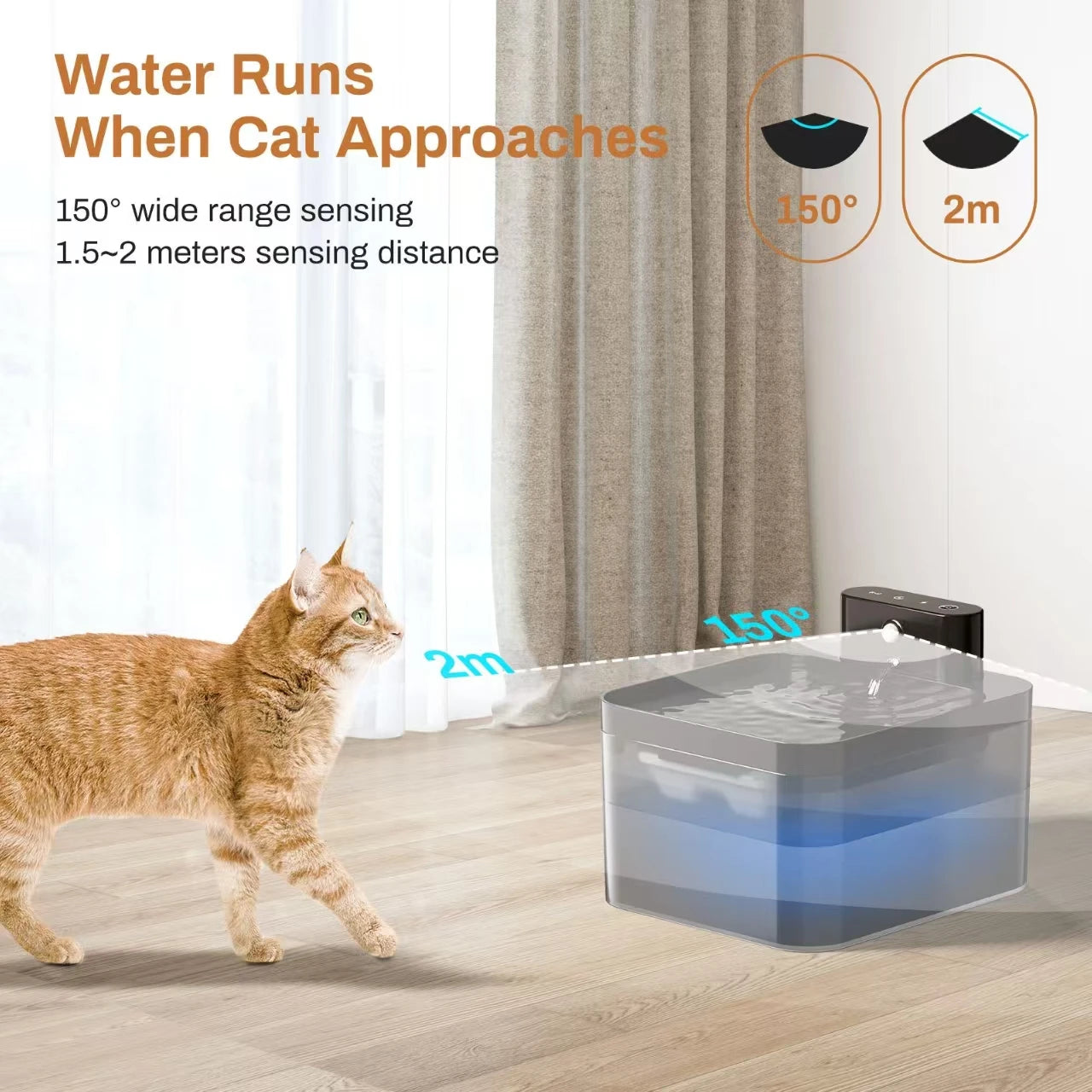 Trådlös kattvattenspringbrunn 2,2L – Automatisk med rörelsesensor