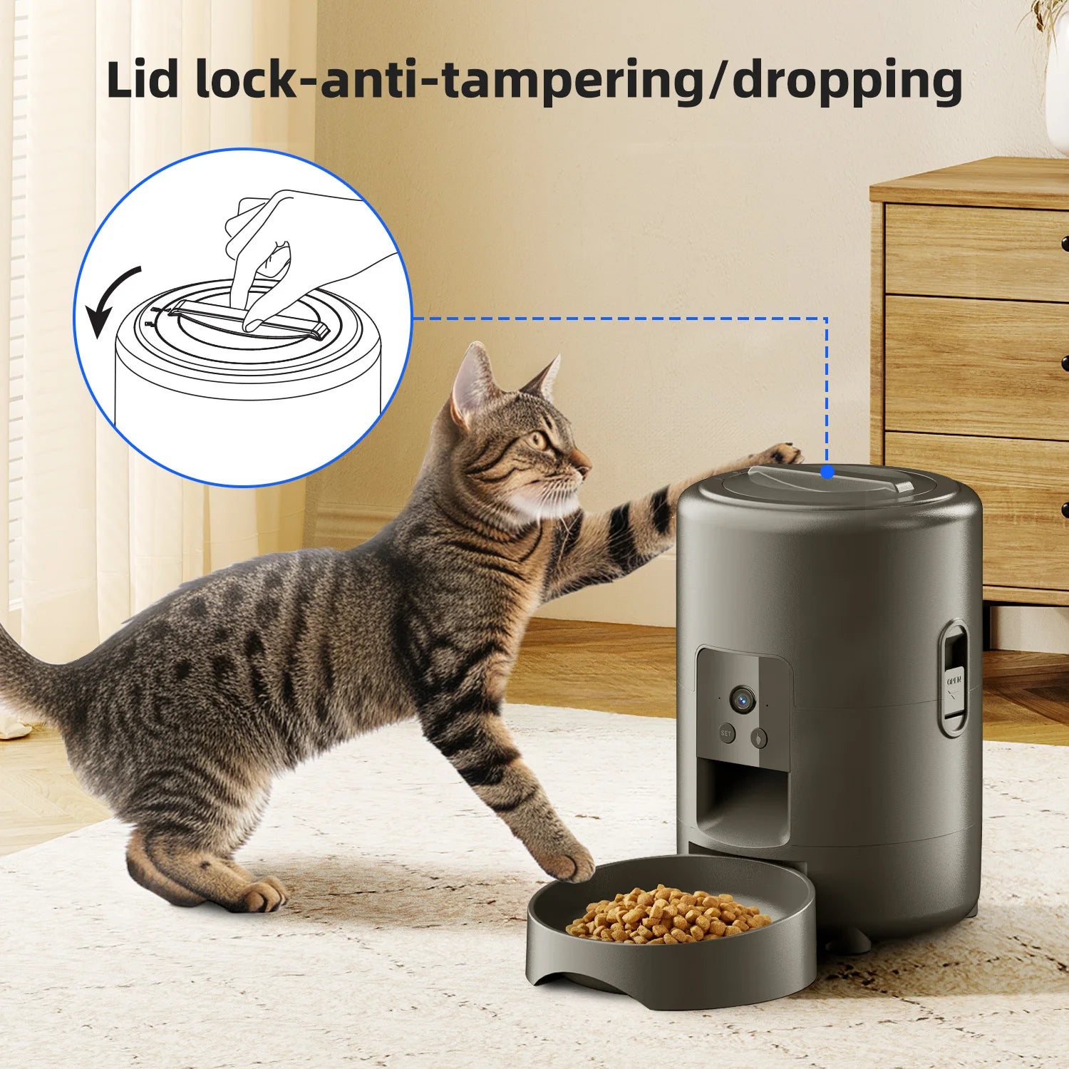 Smart automatisk matare med WiFi-kamera – Timer och videofunktion för katt och hund