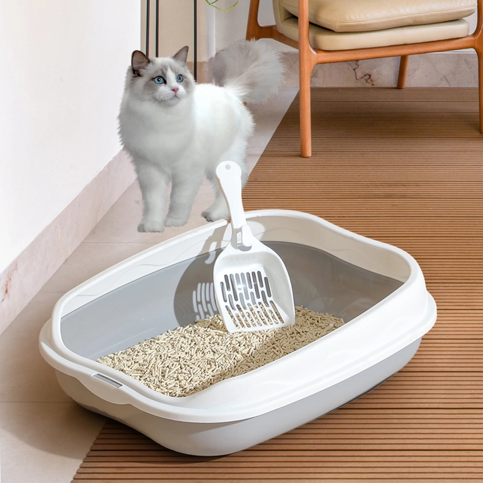 Portabel kattlåda med avtagbart lock – Halvstängd toalett för katt och kanin