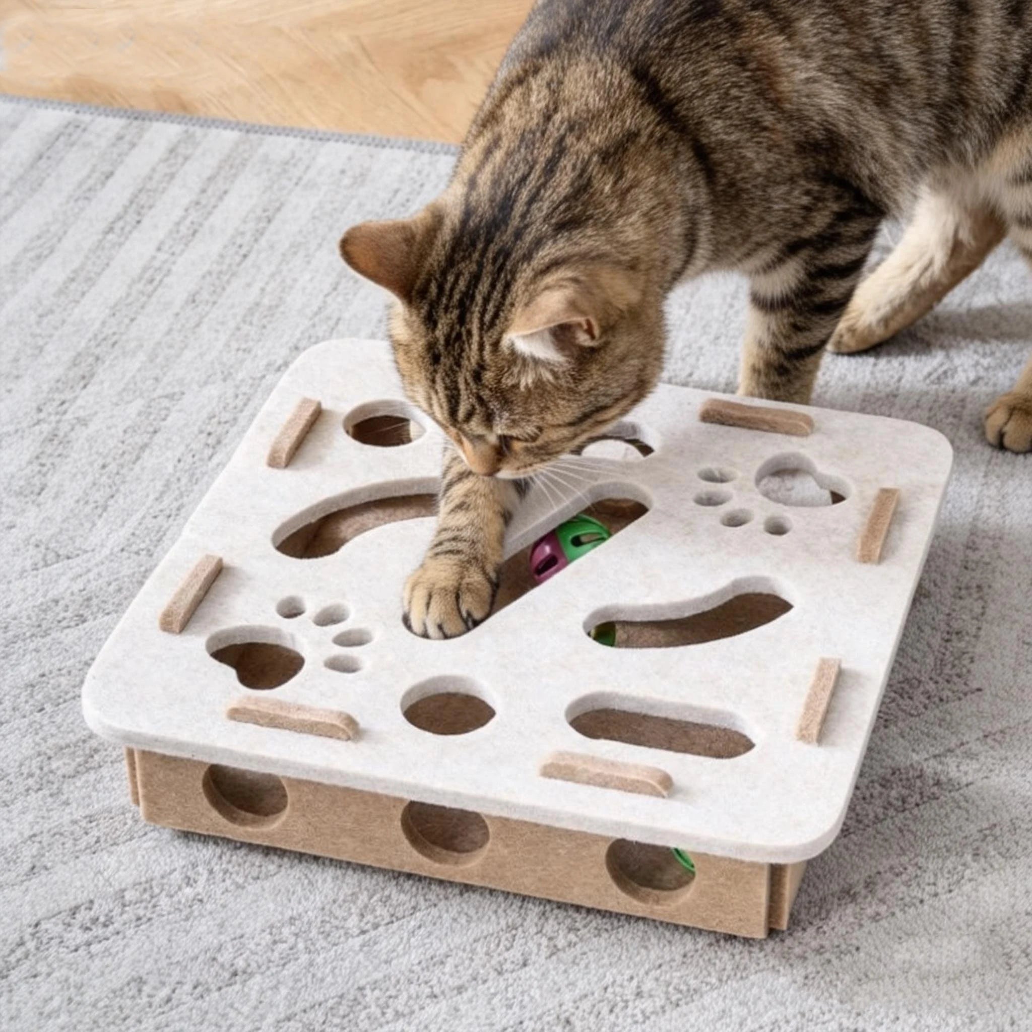 Katt pusselleksak med filtunnel och boll – Interaktiv inomhusleksak