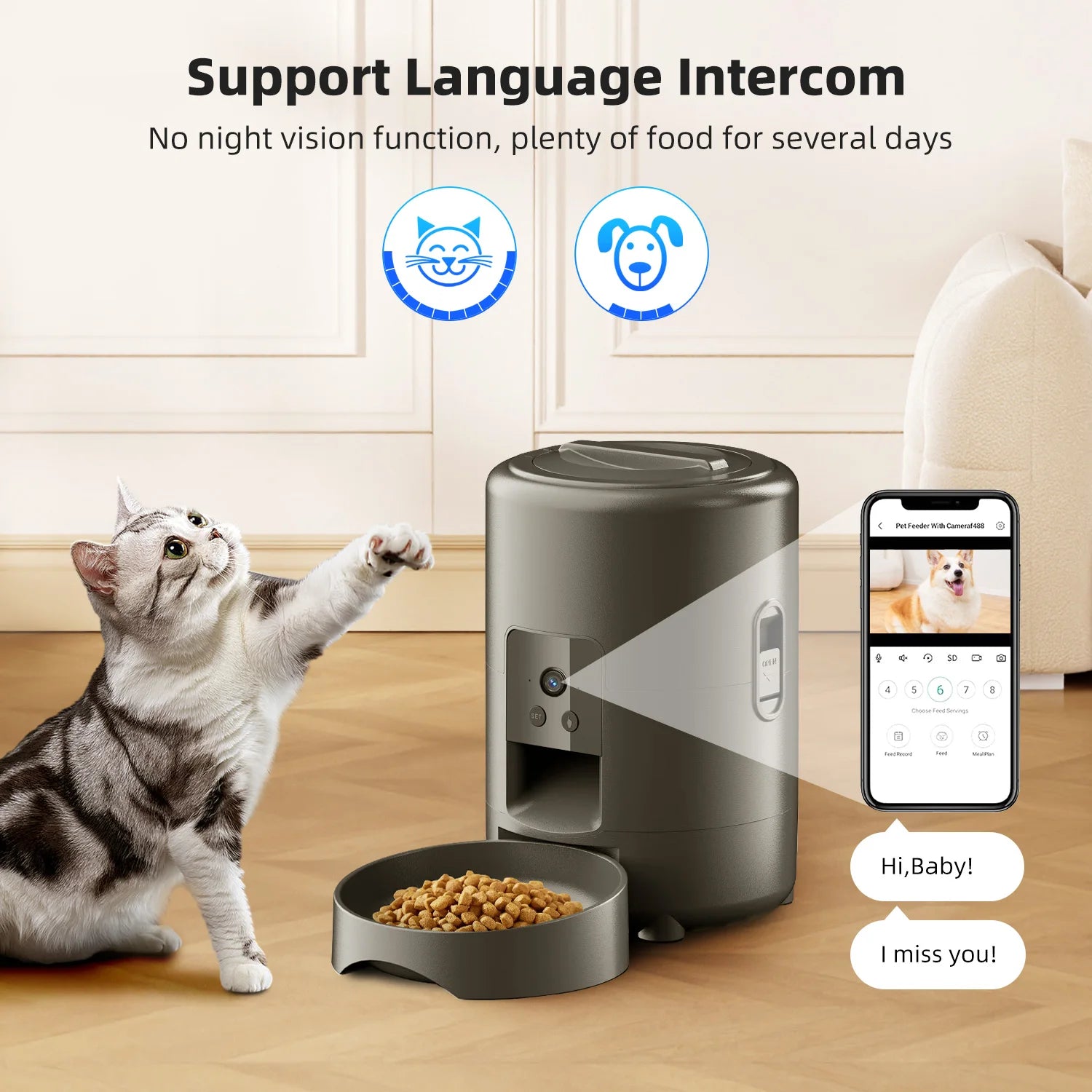 Smart automatisk matare med WiFi-kamera – Timer och videofunktion för katt och hund