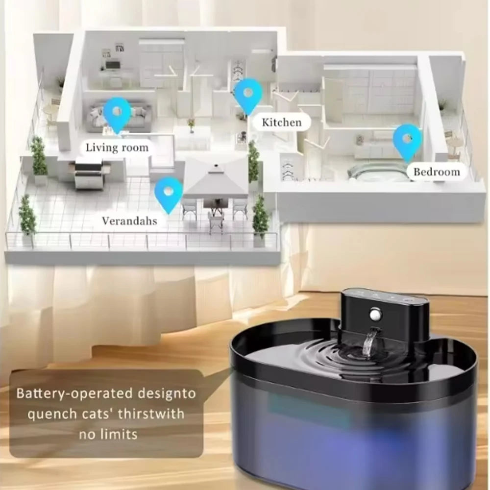 Trådlös kattvattenspringbrunn 2,2L – Automatisk med rörelsesensor