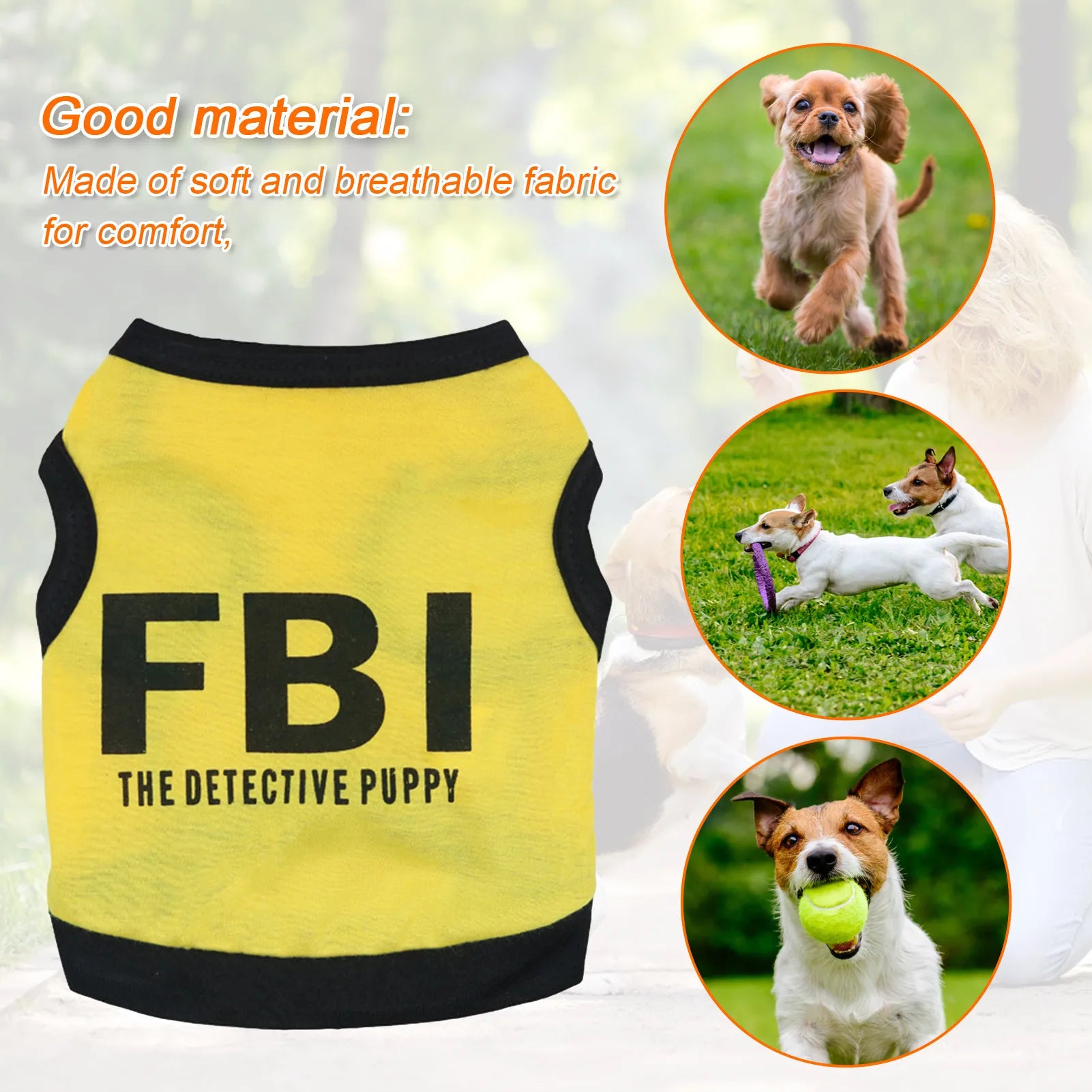 Andningsbar sommarväst för hund – FBI och kamouflagemönster, storlek XS-L