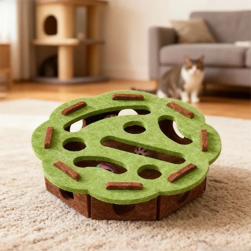 Katt pusselleksak med filtunnel och boll – Interaktiv inomhusleksak
