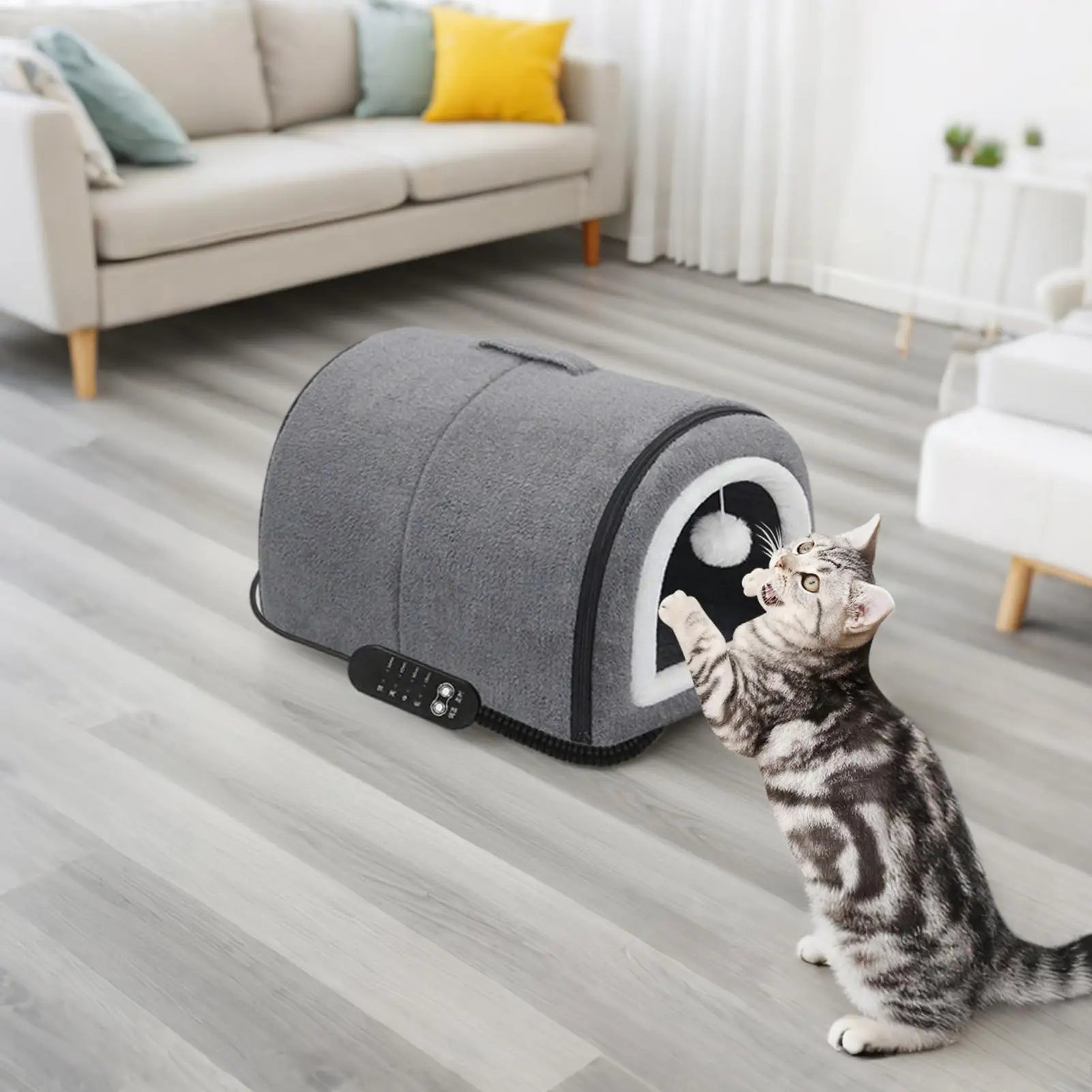 Uppvärmd katthus med temperaturreglering – Varm inomhusbädd för katt och valp