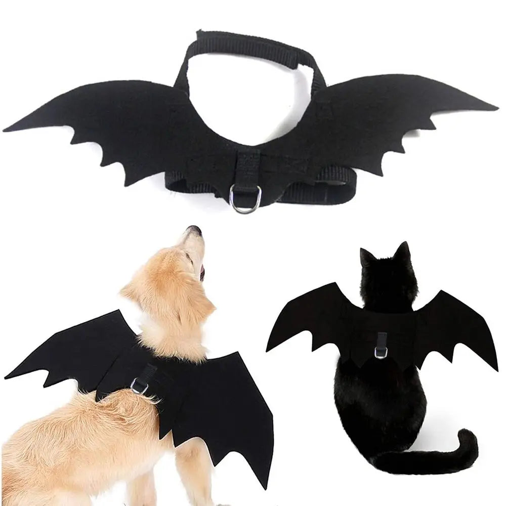 Halloween fladdermusvingar för hund och katt – Rolig cosplay-kostym med koppelhål