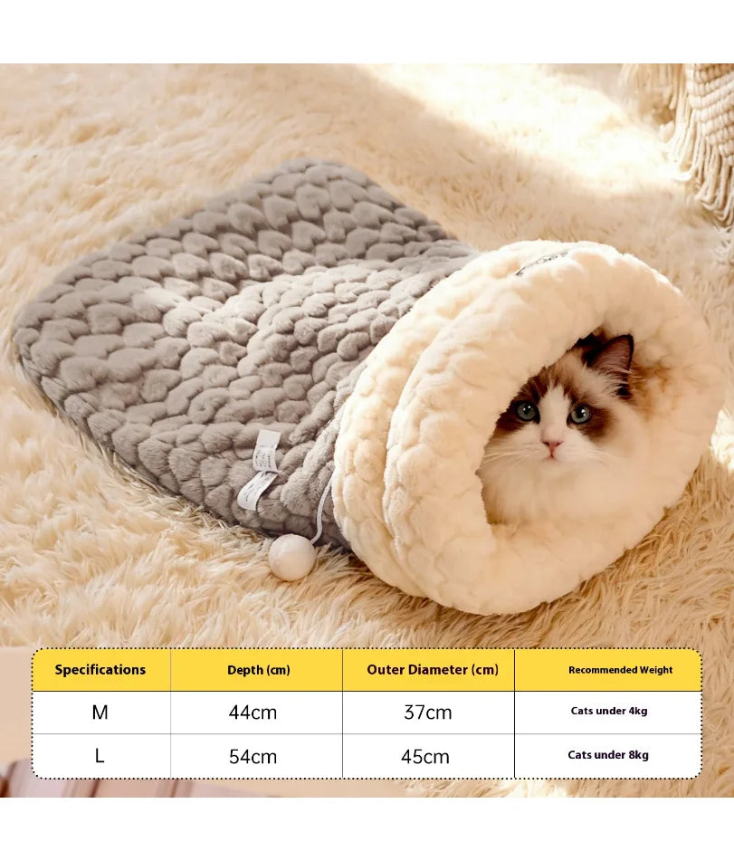 Innesluten kattbädd med tunnelingång – Självuppvärmande vintergömma för katt