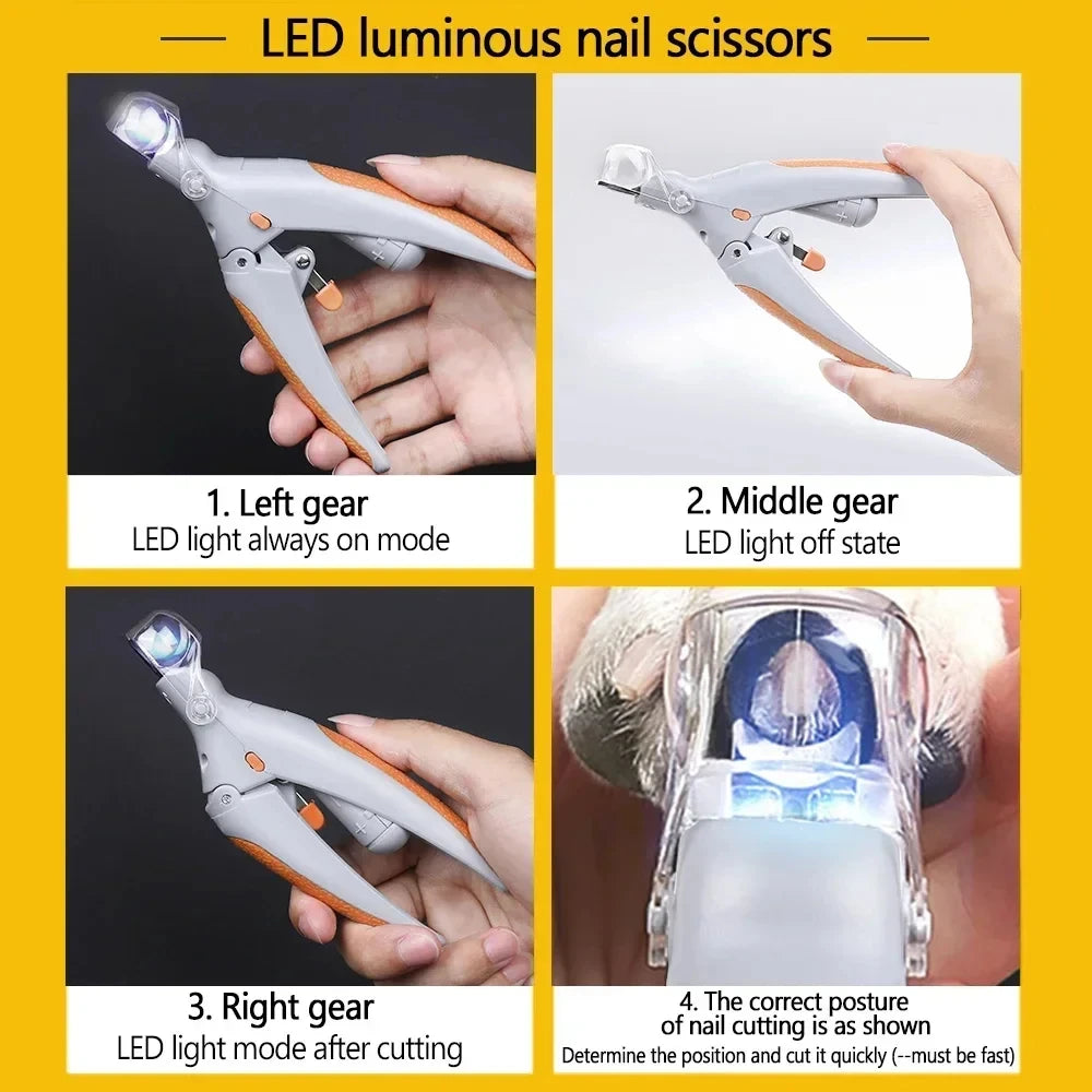 Nagelsax för husdjur med LED-ljus