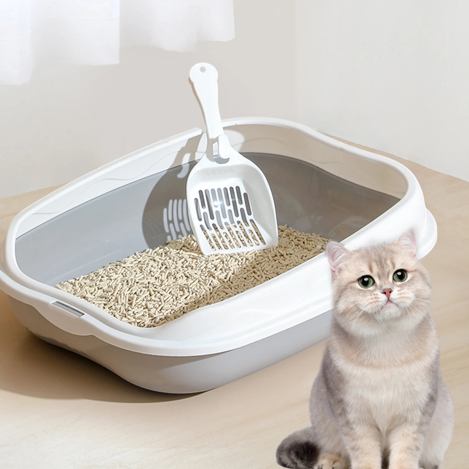 Portabel kattlåda med avtagbart lock – Halvstängd toalett för katt och kanin