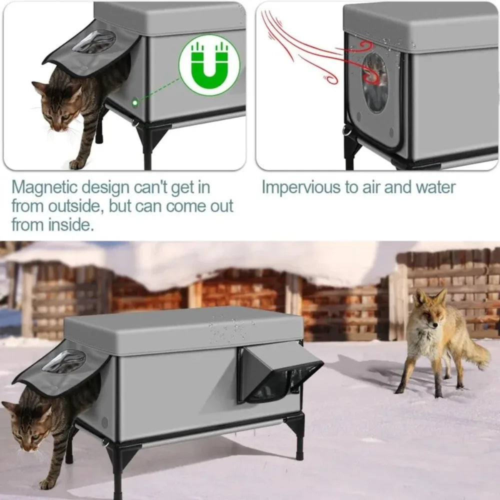 Uppvärmt utomhuskatthus för vintern – Vindskyddat och regntätt med elektrisk värme