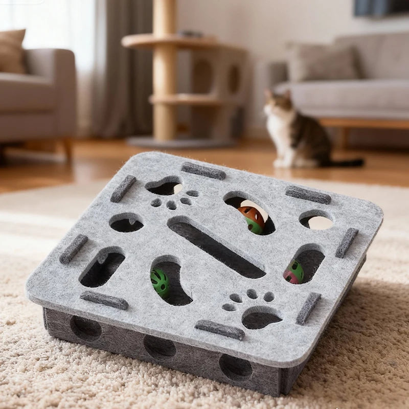Katt pusselleksak med filtunnel och boll – Interaktiv inomhusleksak