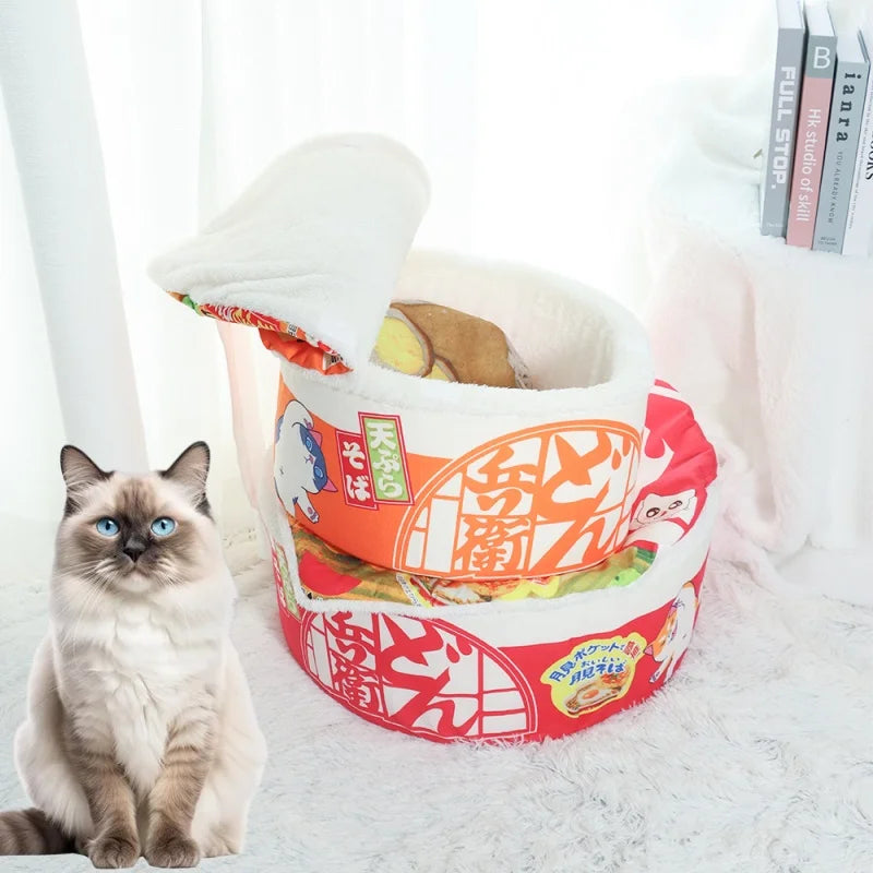 Orange nudelbädd för katt och valp – Varm sovsäck och mysbädd